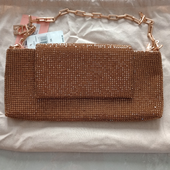 NWT CULT GAIA Mirai Allover Crystal Chain Shoulder Bag Champagne - Picture 6 of 14